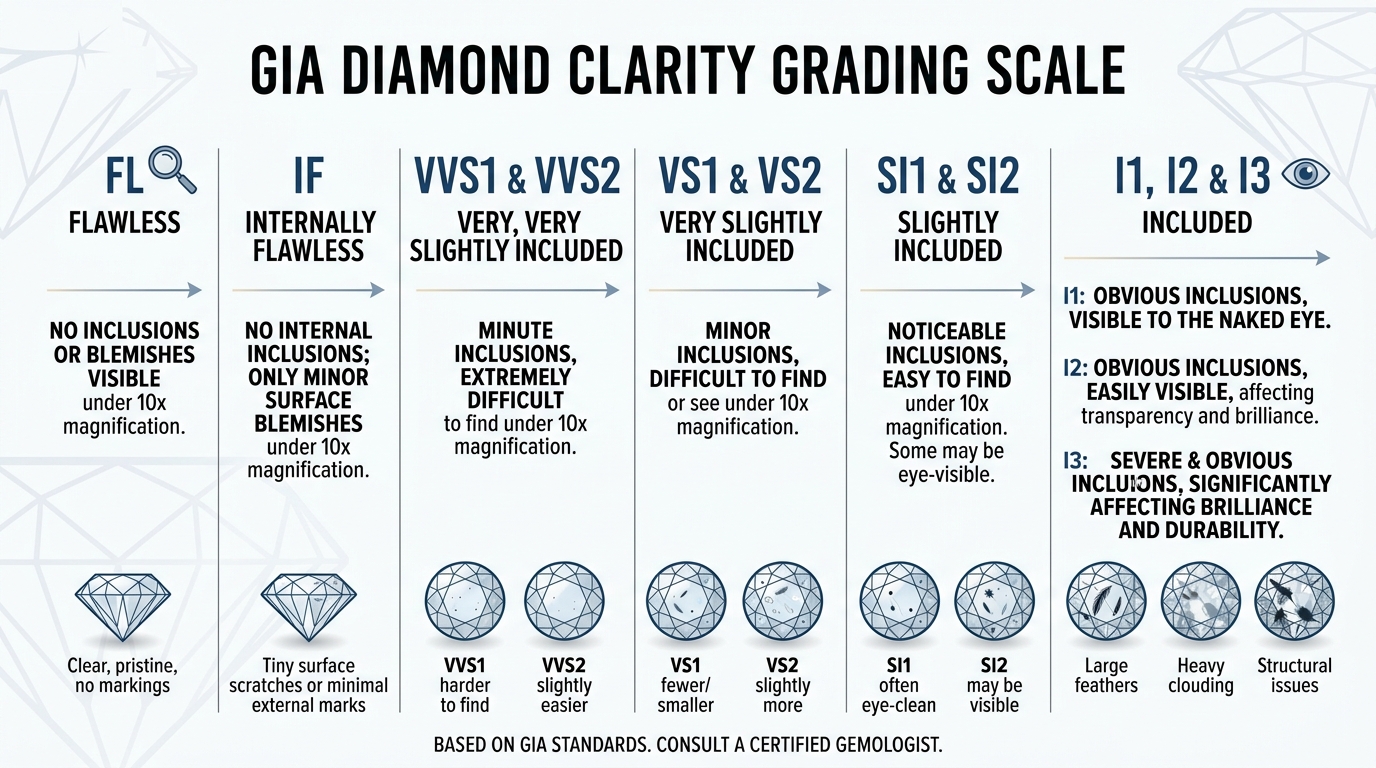 GIA diamond clarity grading scale from FL to I3