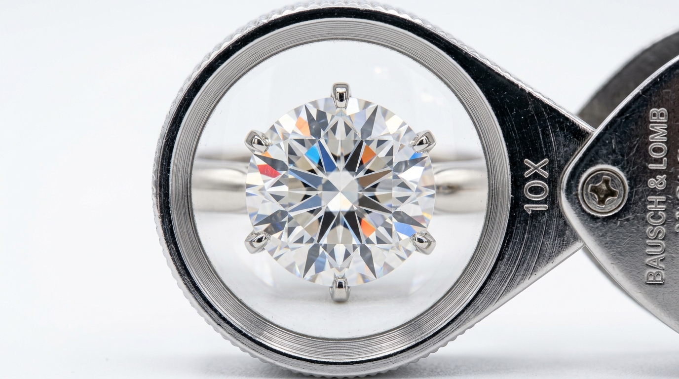 Diamond examined under jeweler's loupe showing VS clarity inclusions