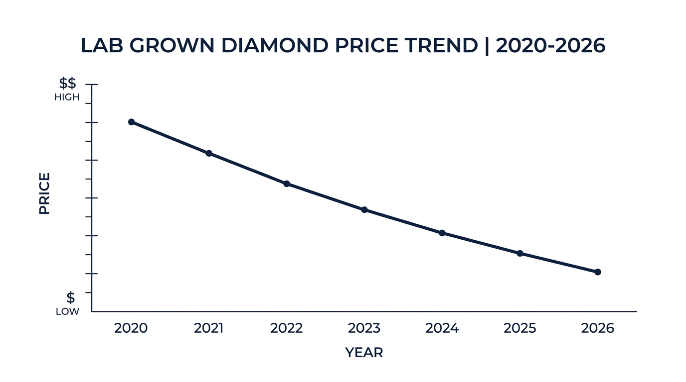 Lab grown diamond price decline from 2020 to 2026