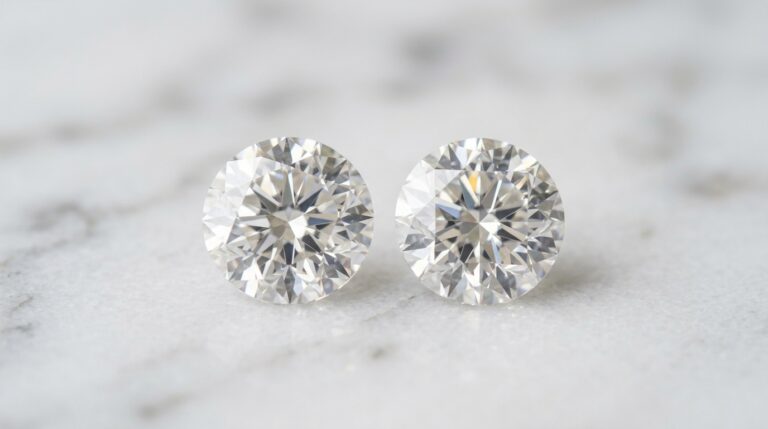 Lab grown and natural diamond side by side showing identical appearance