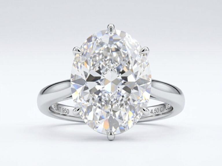 4.5-carat oval lab grown diamond engagement ring in platinum — the premium lab option at a $10,000 budget in 2026