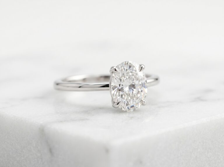 0.9-carat oval lab grown diamond engagement ring in white gold — what a $1,000 budget buys in 2026