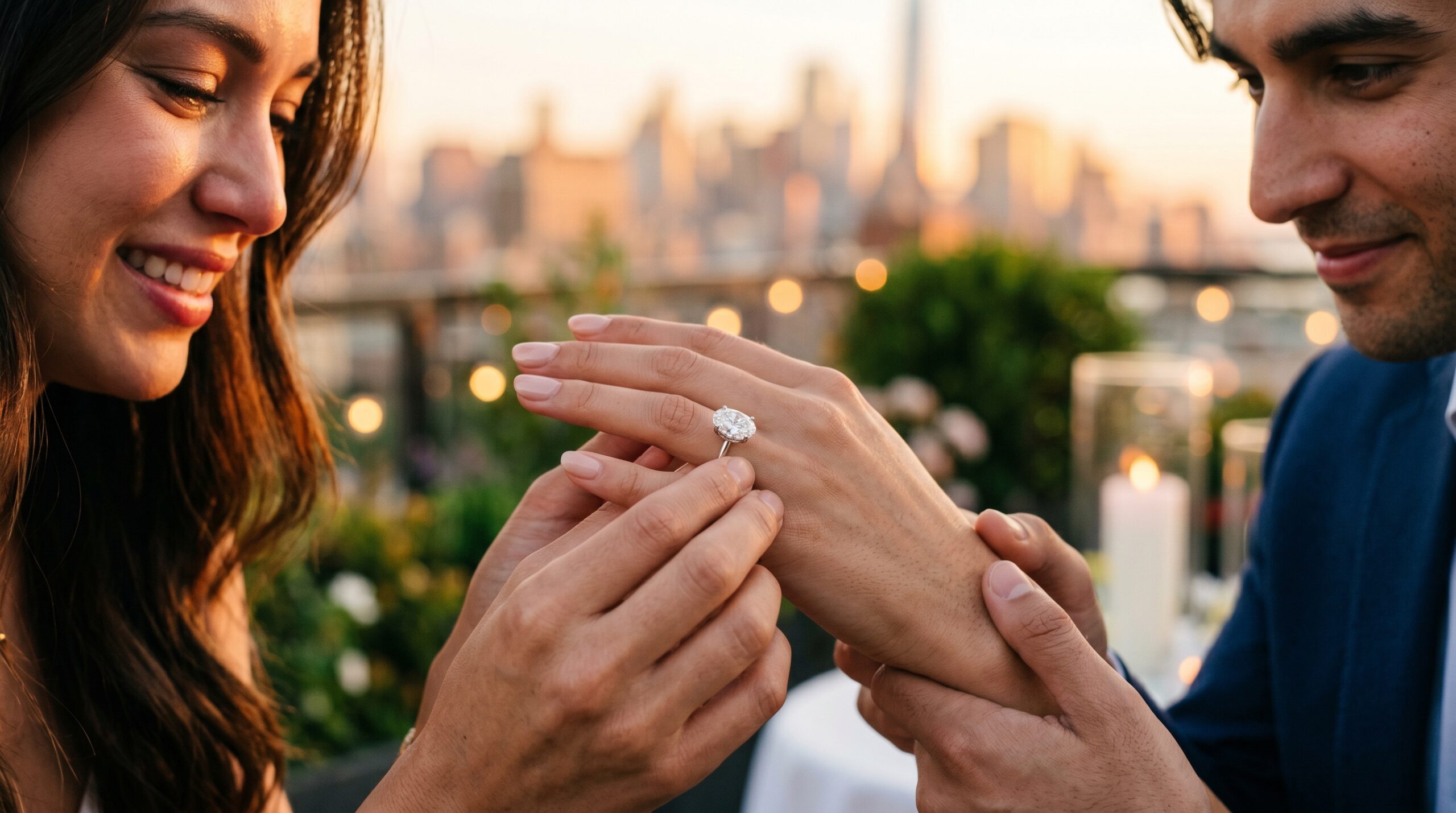 Engagement ring proposal scene with a $4,000 lab grown diamond — beautiful and budget-smart choice in 2026