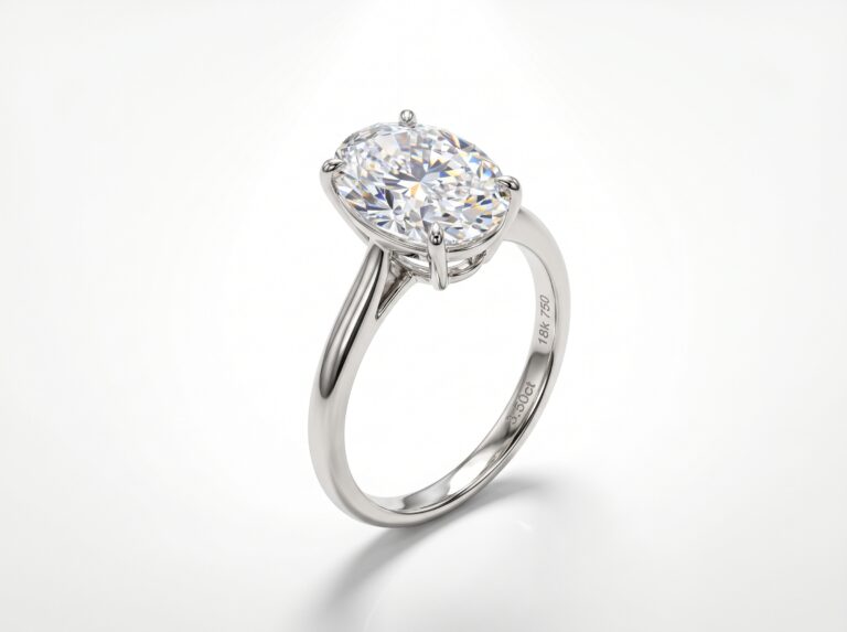 3.5-carat oval lab grown diamond engagement ring in 18k white gold — what a $6,000 budget delivers in 2026