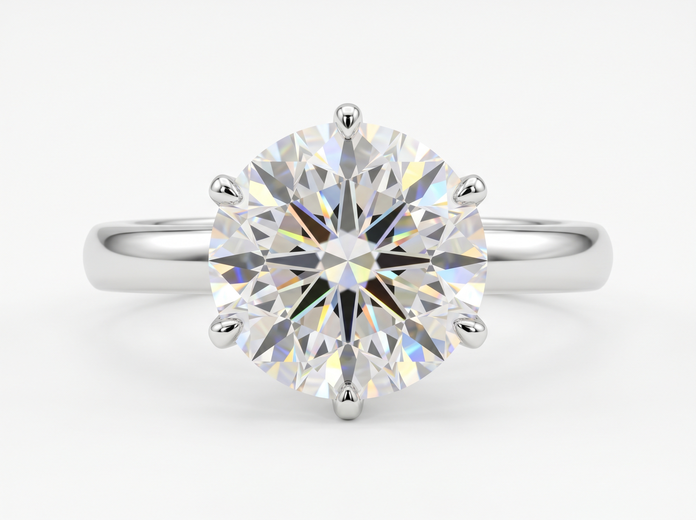 3-carat round brilliant platinum solitaire engagement ring overhead view — the top target spec at a $6,000 budget in 2026